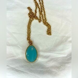 Stella‎ & Dot Pendant necklace, Aqua stone, gold tone chain 19.5” long